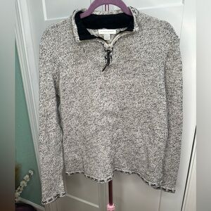 Christopher & Banks Black & Gray Marled 1/4 Zipper Neck Cotton Sweater Size LG